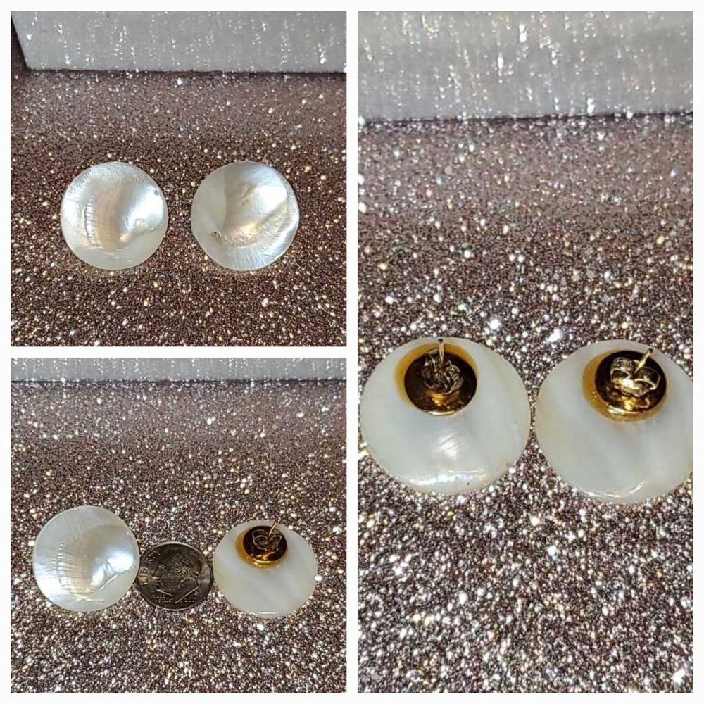 Vtg Elegant Mother of Pearl Disc Earrings